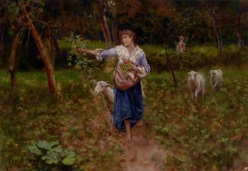 Francesco Paolo Michetti : A Shepherdess In A Pastoral Landscape